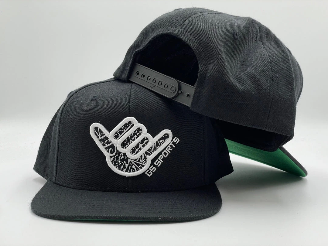 HEADWEAR GS Sports Tribal Shaka Flatbill Snapback Hat - Black With White Logo 1 HEADWEAR GS Sports Tribal Shaka Flatbill Snapback Hat - Black With White Logo