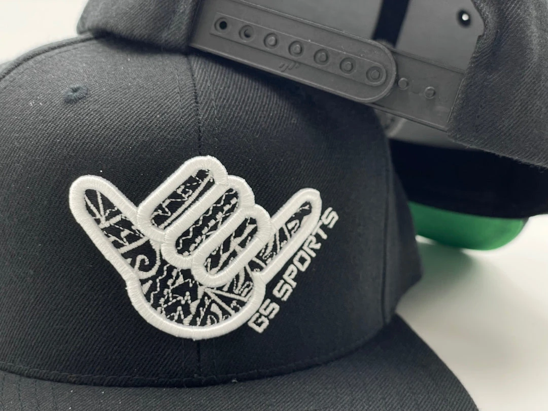 HEADWEAR GS Sports Tribal Shaka Flatbill Snapback Hat - Black With White Logo 2 HEADWEAR GS Sports Tribal Shaka Flatbill Snapback Hat - Black With White Logo