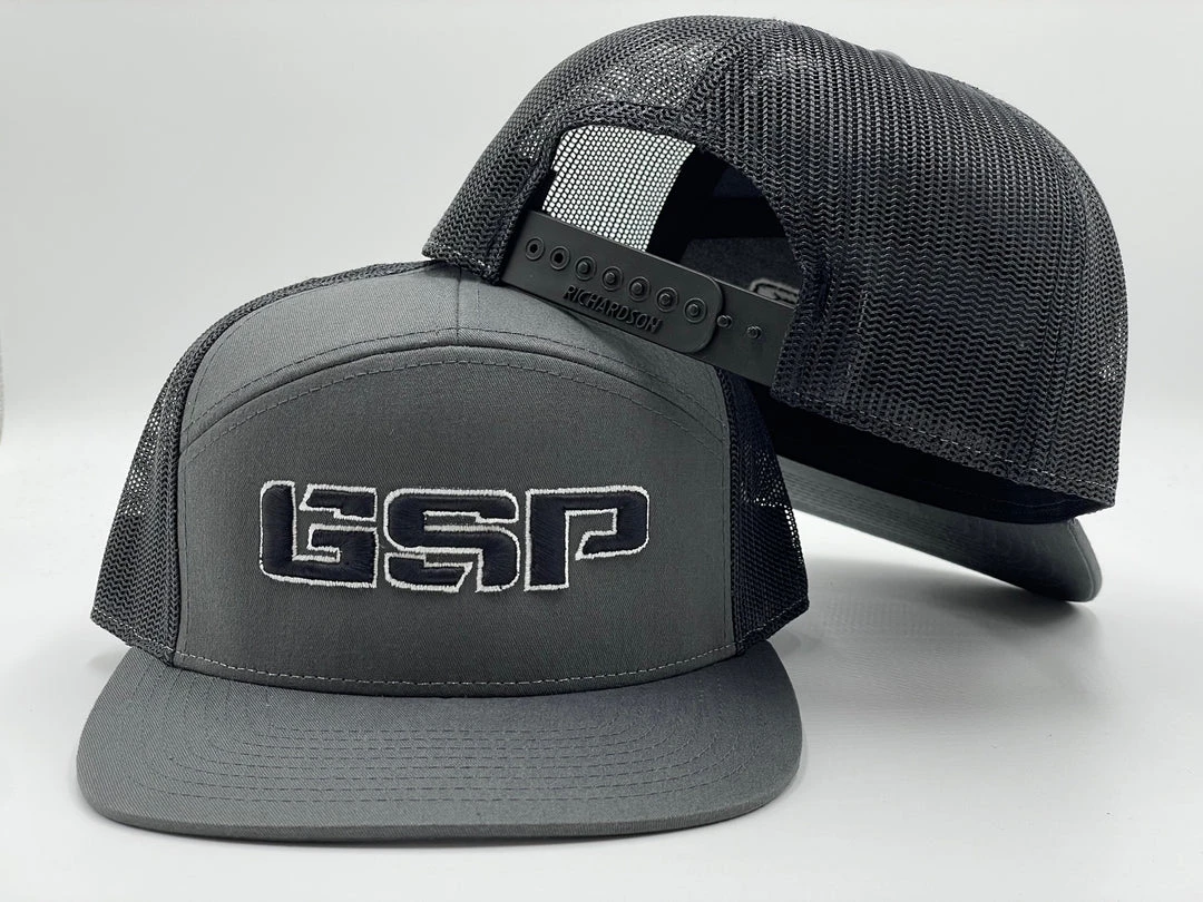 GS Sports HEADWEAR GSP 7 Panel Snapback Hat - Charcoal / Black 1 GS Sports HEADWEAR GSP 7 Panel Snapback Hat - Charcoal / Black