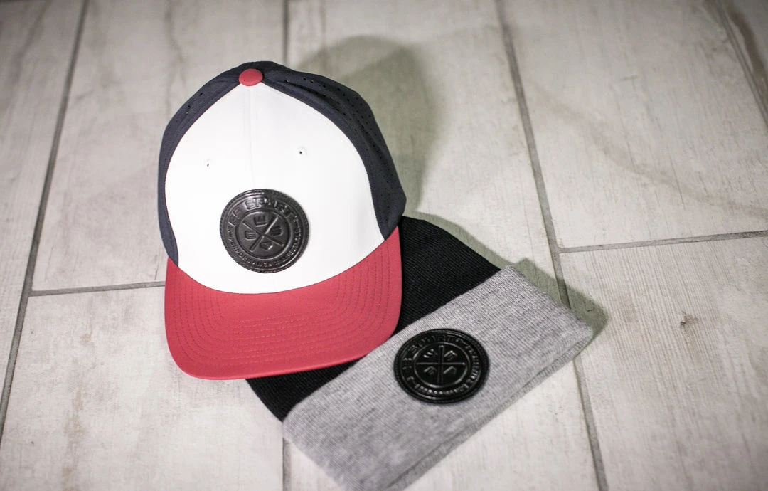 GS Sports United Performance Hat - White / Navy / Red With Black Leather Patch HEADWEAR 4 GS Sports United Performance Hat - White / Navy / Red With Black Leather Patch HEADWEAR