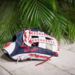 Ball Gloves GS Sports Pro Series 13.5" Laced Dual Post Ball Glove - Navy/White/Red 14 Ball Gloves GS Sports Pro Series 13.5