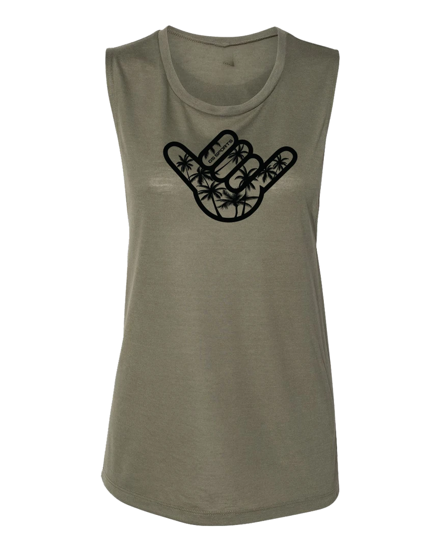 GS Sports Womens Muscle Tank - Palm Tree Shaka APPAREL 2 GS Sports Womens Muscle Tank - Palm Tree Shaka APPAREL