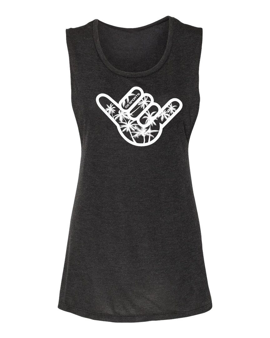 GS Sports Womens Muscle Tank - Palm Tree Shaka APPAREL 1 GS Sports Womens Muscle Tank - Palm Tree Shaka APPAREL