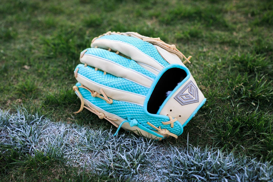 GS Sports Signature Series 13" Laced Dual Post Ball Glove - Blonde / Teal Snakeskin Ball Gloves 2 GS Sports Signature Series 13" Laced Dual Post Ball Glove - Blonde / Teal Snakeskin Ball Gloves