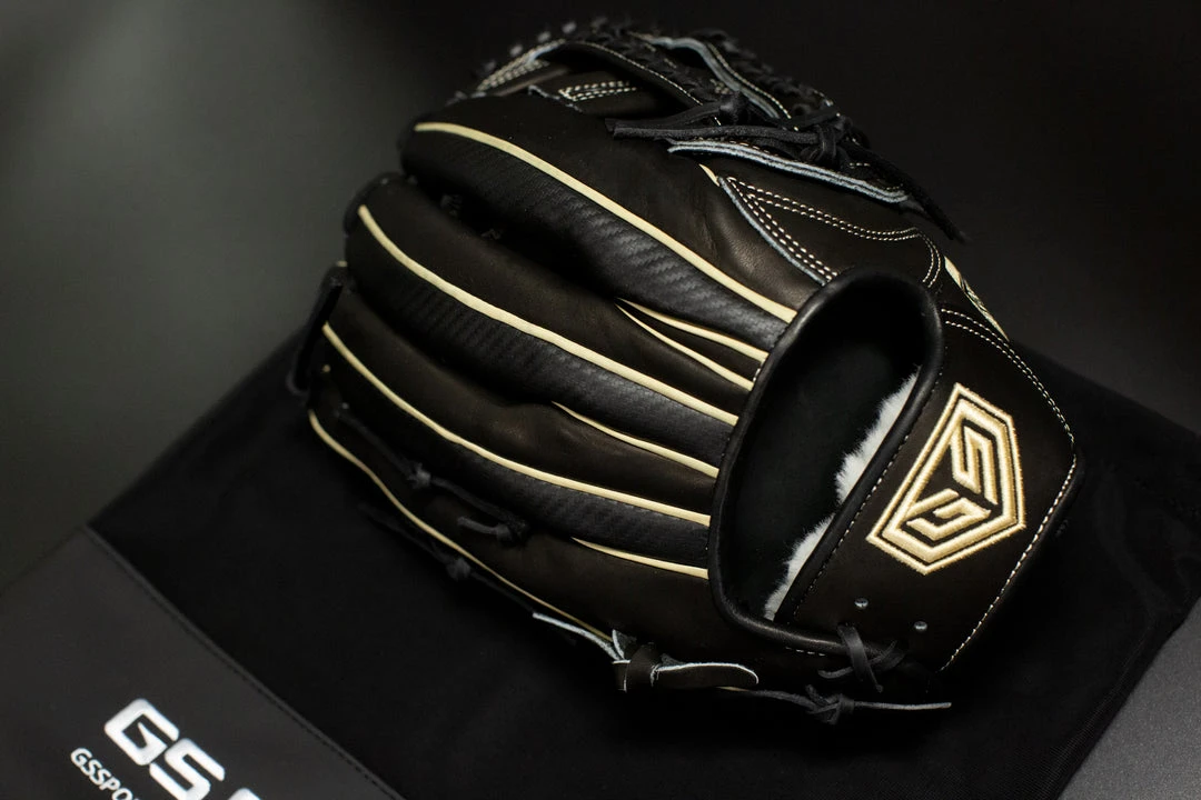 Ball Gloves GS Sports Pro Series 13" And 12.5" Laced H Web Ball Glove - Black With Carbon Fiber And Gold 3 Ball Gloves GS Sports Pro Series 13" And 12.5" Laced H Web Ball Glove - Black With Carbon Fiber And Gold