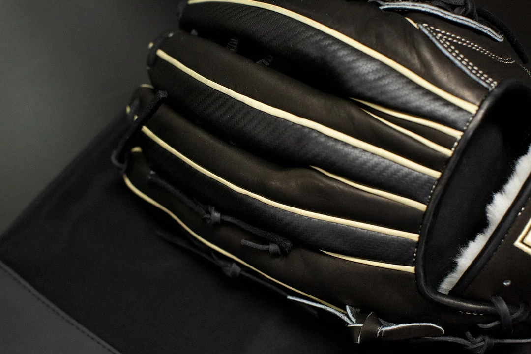 Ball Gloves GS Sports Pro Series 13" And 12.5" Laced H Web Ball Glove - Black With Carbon Fiber And Gold 2 Ball Gloves GS Sports Pro Series 13" And 12.5" Laced H Web Ball Glove - Black With Carbon Fiber And Gold