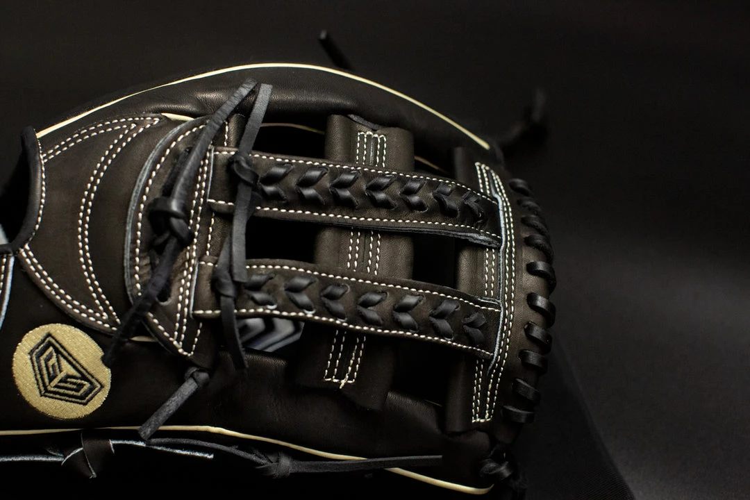 Ball Gloves GS Sports Pro Series 13" And 12.5" Laced H Web Ball Glove - Black With Carbon Fiber And Gold 6 Ball Gloves GS Sports Pro Series 13" And 12.5" Laced H Web Ball Glove - Black With Carbon Fiber And Gold
