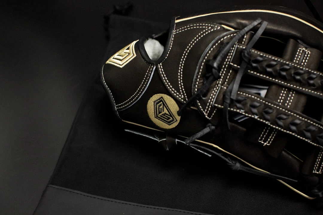 Ball Gloves GS Sports Pro Series 13" And 12.5" Laced H Web Ball Glove - Black With Carbon Fiber And Gold 5 Ball Gloves GS Sports Pro Series 13" And 12.5" Laced H Web Ball Glove - Black With Carbon Fiber And Gold