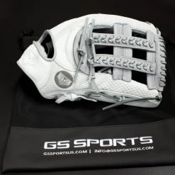 Ball Gloves GS Sports 14" And 13" Laced H Web Ball Glove - White And Grey 17 Ball Gloves GS Sports 14