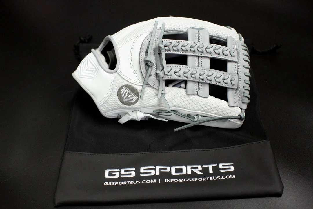 Ball Gloves GS Sports 14" And 13" Laced H Web Ball Glove - White And Grey 9 Ball Gloves GS Sports 14" And 13" Laced H Web Ball Glove - White And Grey