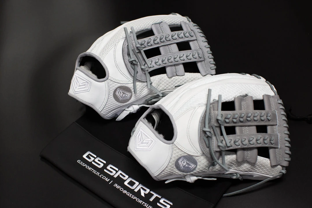 Ball Gloves GS Sports 14" And 13" Laced H Web Ball Glove - White And Grey 1 Ball Gloves GS Sports 14" And 13" Laced H Web Ball Glove - White And Grey