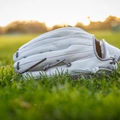 Ball Gloves GS Sports 14" And 13" Laced H Web Ball Glove - White And Grey 15 Ball Gloves GS Sports 14