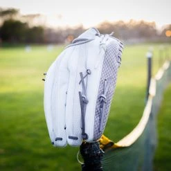Ball Gloves GS Sports 14" And 13" Laced H Web Ball Glove - White And Grey 13 Ball Gloves GS Sports 14