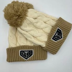 GS Sports Crest Chunky Twist Pom Pom Beanie - Tan / Mocha