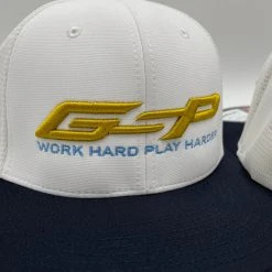 HEADWEAR GS Sports GSP Work Hard Play Harder PTS20 Hats - White/ Navy With Gold And Powder Blue