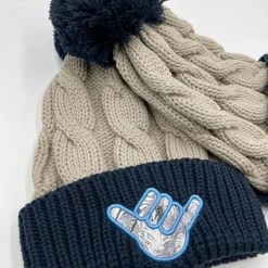 HEADWEAR GS Sports Crest Chunky Twist Pom Pom Beanie - Tan/Navy Shaka