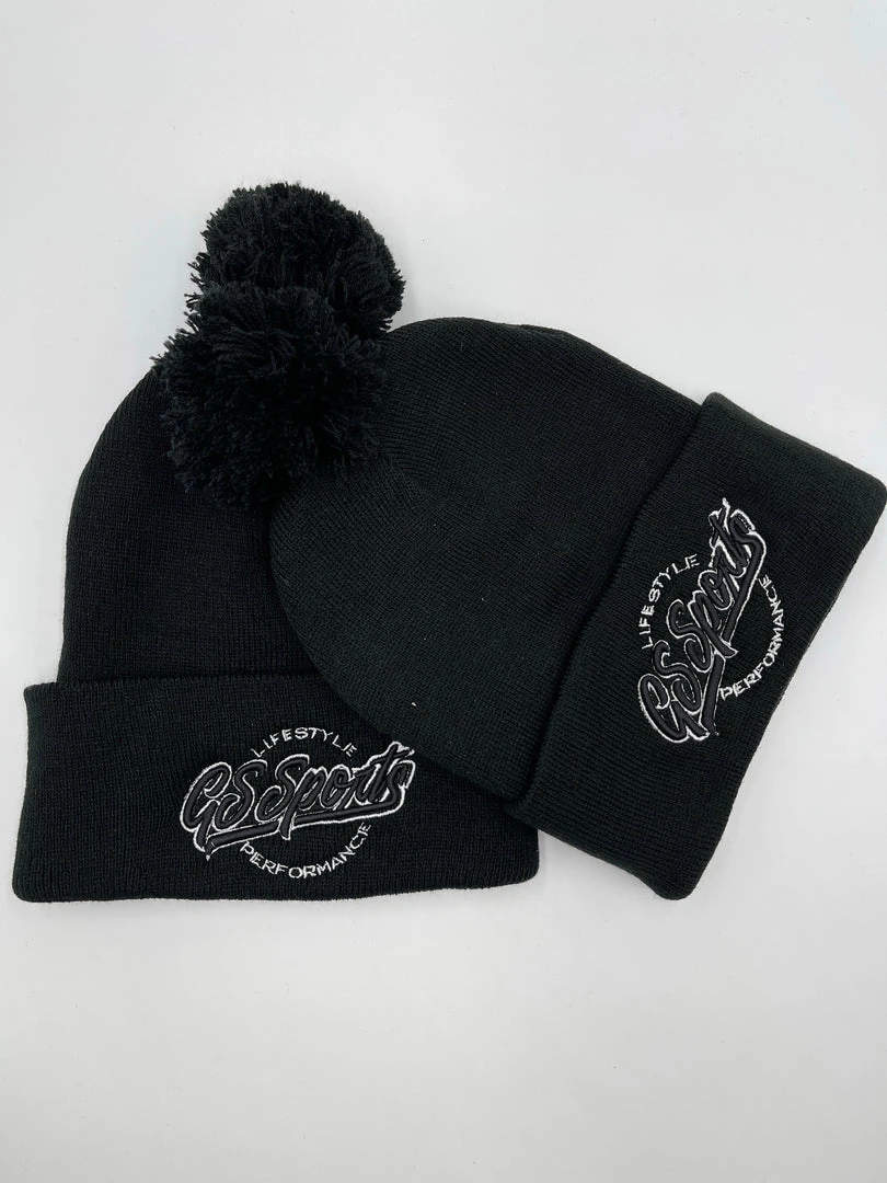 HEADWEAR GS Sports Lifestyle Cuffed Pom Pom Beanie - Black 1 HEADWEAR GS Sports Lifestyle Cuffed Pom Pom Beanie - Black