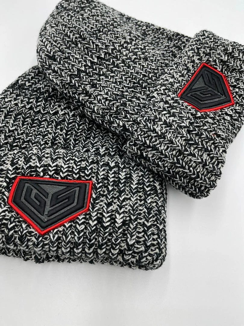 GS Sports Crest Chunky Knit Beanie - Black Heather With Red Logo HEADWEAR 2 GS Sports Crest Chunky Knit Beanie - Black Heather With Red Logo HEADWEAR