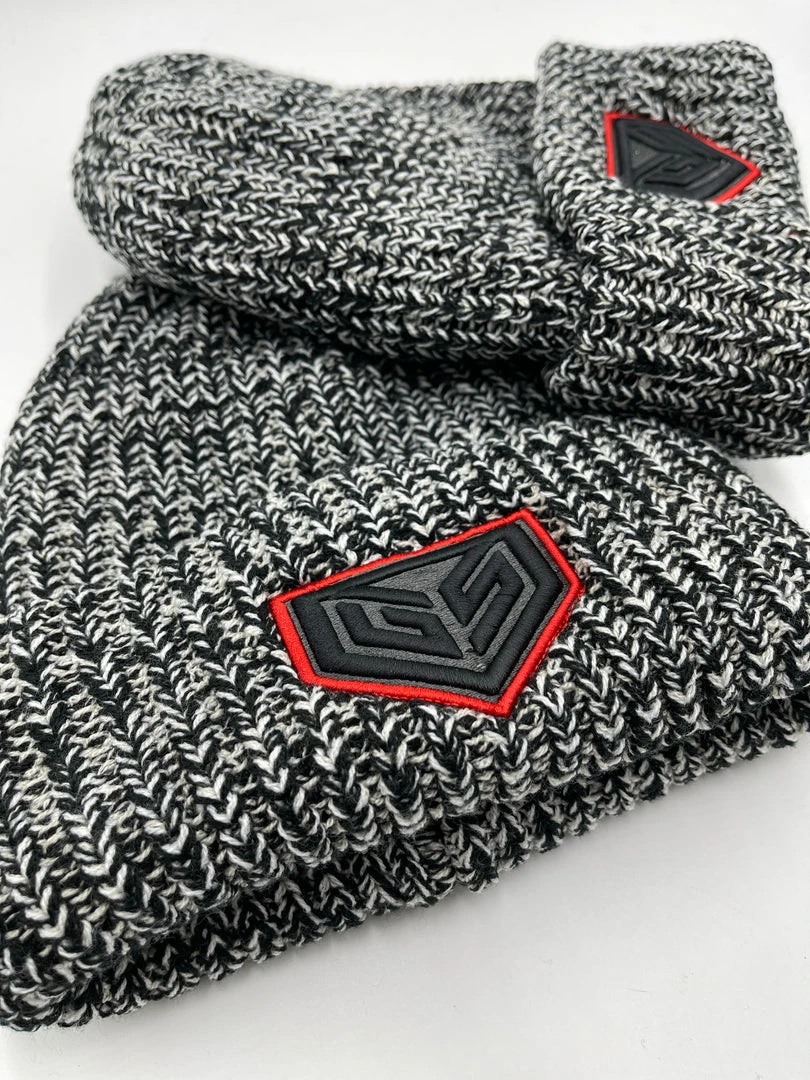 GS Sports Crest Chunky Knit Beanie - Black Heather With Red Logo HEADWEAR 3 GS Sports Crest Chunky Knit Beanie - Black Heather With Red Logo HEADWEAR