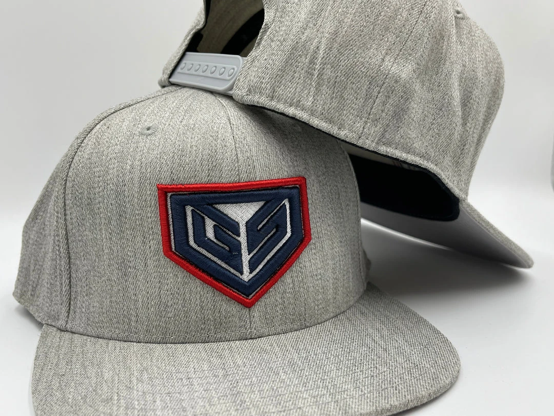GS Sports Crest 110C Flatbill Snapback - Heather Grey With Navy Red 2 GS Sports Crest 110C Flatbill Snapback - Heather Grey With Navy Red