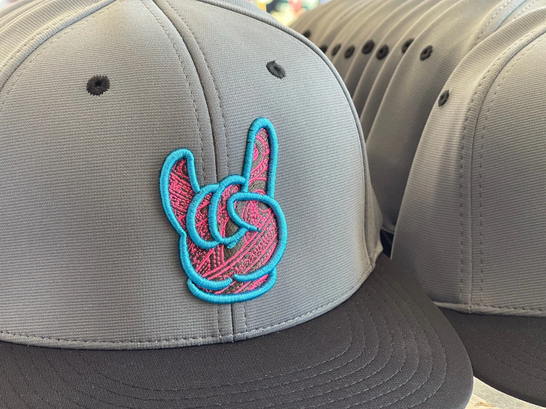 GS Sports GSP Rock On Tribal PTS20 Hat - Charcoal / Black With Cyan/Pink 2 GS Sports GSP Rock On Tribal PTS20 Hat - Charcoal / Black With Cyan/Pink
