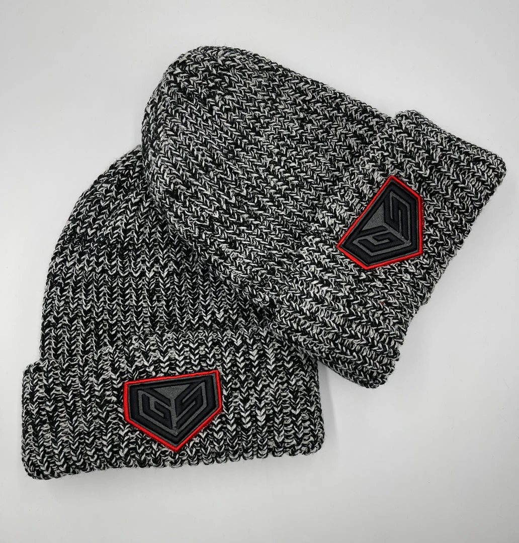 GS Sports Crest Chunky Knit Beanie - Black Heather With Red Logo HEADWEAR 1 GS Sports Crest Chunky Knit Beanie - Black Heather With Red Logo HEADWEAR
