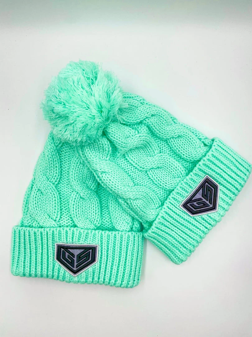 GS Sports Crest Chunky Twist Pom Pom Beanie - Mint HEADWEAR 1 GS Sports Crest Chunky Twist Pom Pom Beanie - Mint HEADWEAR