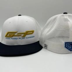 HEADWEAR GS Sports GSP Work Hard Play Harder PTS20 Hats - White/ Navy With Gold And Powder Blue
