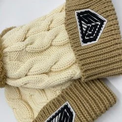 GS Sports Crest Chunky Twist Pom Pom Beanie - Tan / Mocha 5 GS Sports Crest Chunky Twist Pom Pom Beanie - Tan / Mocha