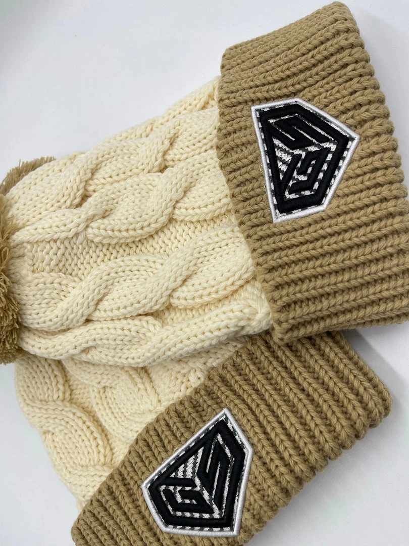 GS Sports Crest Chunky Twist Pom Pom Beanie - Tan / Mocha 3 GS Sports Crest Chunky Twist Pom Pom Beanie - Tan / Mocha