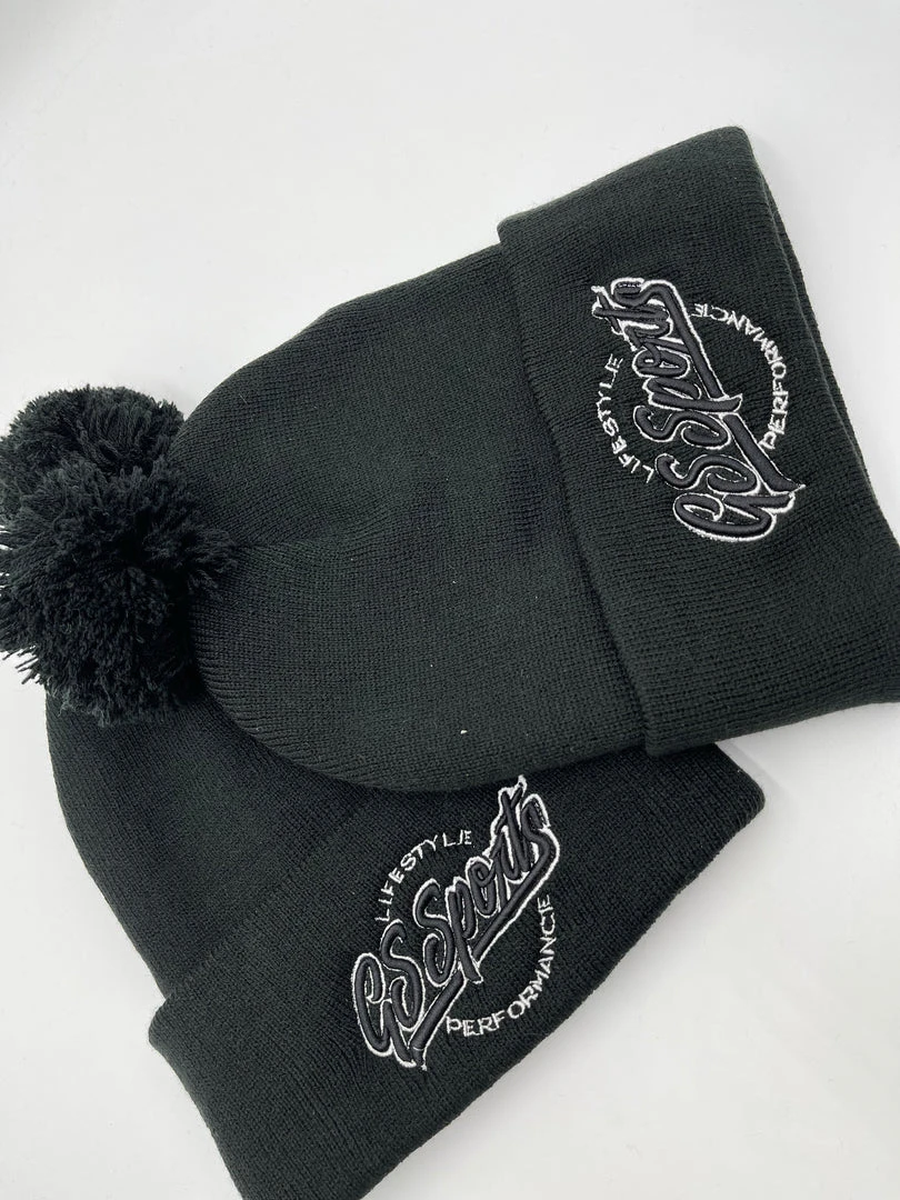 HEADWEAR GS Sports Lifestyle Cuffed Pom Pom Beanie - Black 2 HEADWEAR GS Sports Lifestyle Cuffed Pom Pom Beanie - Black
