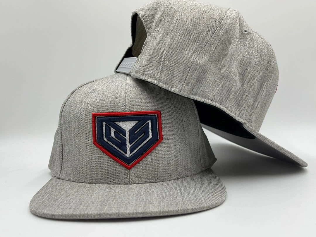 GS Sports Crest 110C Flatbill Snapback - Heather Grey With Navy Red 1 GS Sports Crest 110C Flatbill Snapback - Heather Grey With Navy Red