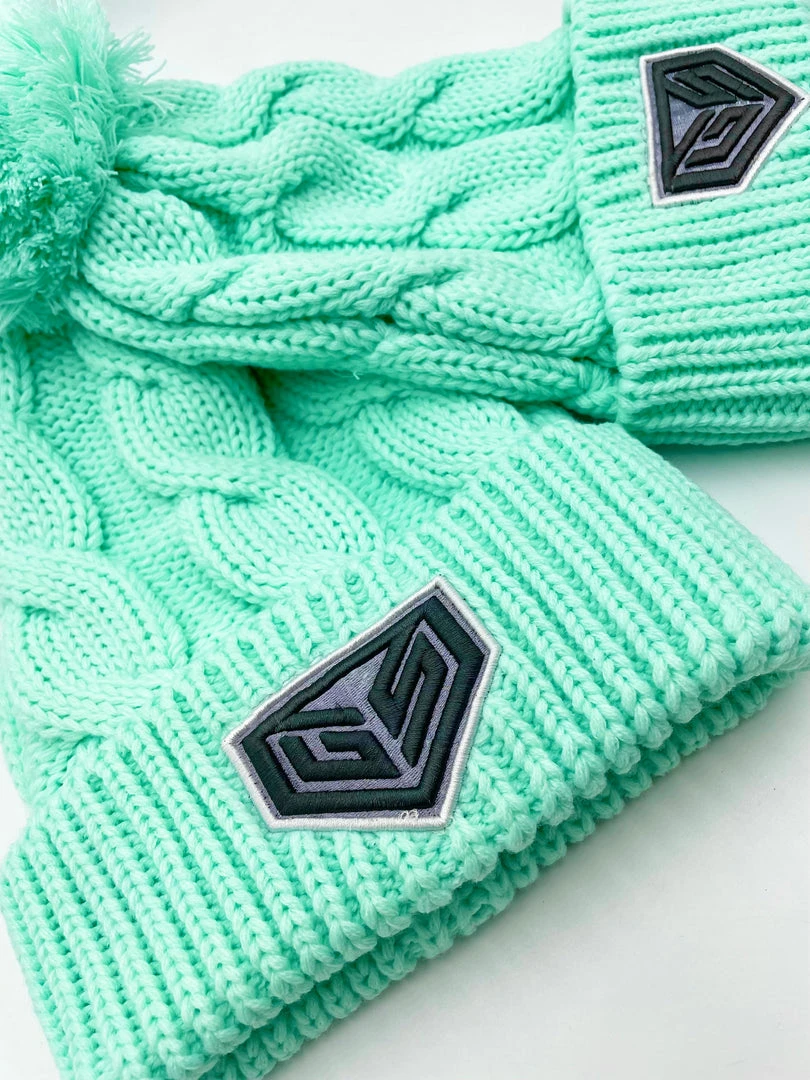 GS Sports Crest Chunky Twist Pom Pom Beanie - Mint HEADWEAR 2 GS Sports Crest Chunky Twist Pom Pom Beanie - Mint HEADWEAR